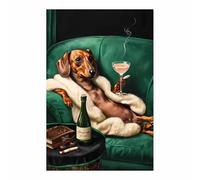 QUSAAOU Decorativo Para Pared Teckel glamuroso en sofá cóctel gracioso Adecuado Para Paredes De Salas De Estar, Dormitorios, BañOs Y Pasillos; DecoracióN Del Hogar（Verde-70x100cm1 Sin marco