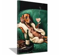 QUSAAOU Decorativo Para Pared Teckel glamuroso en sofá cóctel gracioso Adecuado Para Paredes De Salas De Estar, Dormitorios, BañOs Y Pasillos; DecoracióN Del Hogar（Verde-30x45cm1 Enmarcado