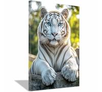 QUSAAOU Decorativo Para Pared Tigre blanco ojos azules recostado roca Adecuado Para Paredes De Salas De Estar,Dormitorios,BañOs Y Pasillos; DecoracióN Del Hogar（Verde-50x70cm Enmarcado