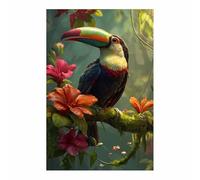 QUSAAOU Decorativo Para Pared Tucán con flores de hibisco en la jungla Adecuado Para Paredes De Salas De Estar, Dormitorios, BañOs Y Pasillos; DecoracióN Del Hogar（Verde-30x45cm1 Sin marco