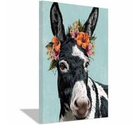 QUSAAOU Decorativos Modernos Burro rayado con corona flores tropicales Las Decoraciones De Pared En Lienzo Son Adecuadas Para Salas De Estar,Comedores Y Oficinas（Verde-80x120cm Sin marco