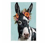 QUSAAOU Decorativos Modernos Burro rayado con corona flores tropicales Las Decoraciones De Pared En Lienzo Son Adecuadas Para Salas De Estar,Comedores Y Oficinas（Verde-30x45cm Sin marco
