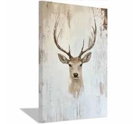 QUSAAOU Decorativos Modernos Cabeza de cervo minimalista granja rústica Las Decoraciones De Pared En Lienzo Son Adecuadas Para Salas De Estar, Comedores Y Oficinas（Beige-40x60cm1 Enmarcado