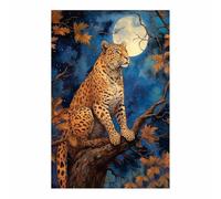 QUSAAOU Decorativos Modernos Leopardo iluminado luna sobre rama otoñal Las Decoraciones De Pared En Lienzo Son Adecuadas Para Salas De Estar,Comedores Y Oficinas（Verde turquesa-50x70cm Sin marco