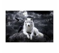 QUSAAOU Decorativos Modernos Lobo blanco en roca con luna llena Las Decoraciones De Pared En Lienzo Son Adecuadas Para Salas De Estar, Comedores Y Oficinas（Blanco-70x100cm1 Sin marco