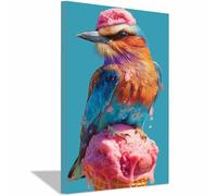 QUSAAOU Decorativos Modernos Pájaro con cono de helado Pop Art Las Decoraciones De Pared En Lienzo Son Adecuadas Para Salas De Estar, Comedores Y Oficinas（Azul pato-60x90cm1 Enmarcado