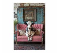 QUSAAOU Decorativos Modernos Vaca negro y blanco en sofá rosa Las Decoraciones De Pared En Lienzo Son Adecuadas Para Salas De Estar, Comedores Y Oficinas（Black-30x45cm1 Sin marco