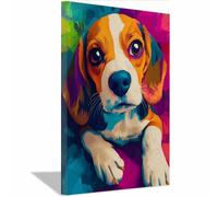 QUSAAOU Divertido Arte De Pared De BañO Cachorro Beagle colorido Pop Art Cuadros Para Salon Foto Con Lienzo Canvas Laminas Cuadro Dormitorio Decoracion Hogar Pared Quadro（Magenta-70x100cm1 Enmarcado