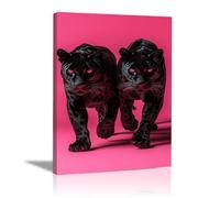 QUSAAOU Divertido Arte De Pared De BañO Dos jaguares oscuros ojos rosados sobre fondo liso Cuadros Para Salon Foto Con Lienzo Canvas Laminas Cuadro Dormitorio Decoracion Hogar Pared -20x30cmEnmarcado