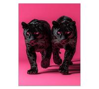 QUSAAOU Divertido Arte De Pared De BañO Dos jaguares oscuros ojos rosados sobre fondo liso Cuadros Para Salon Foto Con Lienzo Canvas Laminas Cuadro Dormitorio Decoracion Hogar Pared -60x90cmSin marco
