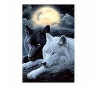 QUSAAOU Divertido Arte De Pared De BañO Lobos negro y blanco luna fauna Cuadros Para Salon Foto Con Lienzo Canvas Laminas Cuadro Dormitorio Decoracion Hogar Pared Quadro（Azul-80x120cm1 Sin marco