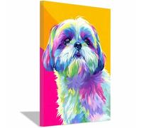 QUSAAOU Divertido Arte De Pared De BañO Shih Tzu pop art luminoso fondo bicolor Cuadros Para Salon Foto Con Lienzo Canvas Laminas Cuadro Dormitorio Decoracion Hogar Pared Quadro -20x30cm Sin marco