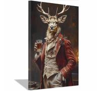 QUSAAOU Foto Con Lienzo Cervo elegante abrigo rojo whiskey vintage LáMinas Decorativas Grandes Para Pared Dormitorio,Arte De Pared De Animales Para Comedor, Pasillo Y BañO（Burdeos-40x60cm1 Enmarcado