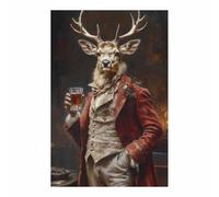 QUSAAOU Foto Con Lienzo Cervo elegante abrigo rojo whiskey vintage LáMinas Decorativas s Para Pared Dormitorio,Arte De Pared De Animales Para Comedor, Pasillo Y BañO（Burdeos-70x100cm1 Sin marco