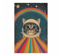 QUSAAOU Foto Con Lienzo Gato retro con arcoíris LáMinas Decorativas Grandes Para Pared Dormitorio,Arte De Pared De Animales Para Comedor, Pasillo Y BañO（Azul-40x60cm1 Sin marco