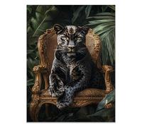 QUSAAOU Foto Con Lienzo Jaguar en asiento dorado entre follaje exótico LáMinas Decorativas Grandes Para Pared Dormitorio,Arte De Pared De Animales Para Comedor, Pasillo Y BañO -40x60cm1 Sin marco