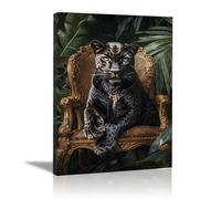 QUSAAOU Foto Con Lienzo Jaguar en asiento dorado entre follaje exótico LáMinas Decorativas Grandes Para Pared Dormitorio,Arte De Pared De Animales Para Comedor, Pasillo Y BañO -60x90cm1 Enmarcado