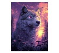 QUSAAOU Foto Con Lienzo Lobo brillante bosque con hongos crepusculares LáMinas Decorativas Grandes Para Pared Dormitorio,Arte De Pared De Animales Para Comedor, Pasillo Y BañO -30x45cm1 Sin marco