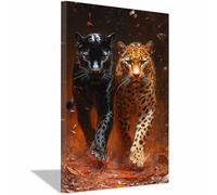 QUSAAOU Foto Con Lienzo Par de leopardos caminando en bosque LáMinas Decorativas Grandes Para Pared Dormitorio,Arte De Pared De Animales Para Comedor, Pasillo Y BañO（Black-20x30cm1 Sin marco