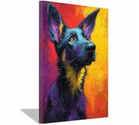 QUSAAOU Foto Con Lienzo Pastor alemán colorido Pop Art LáMinas Decorativas Grandes Para Pared Dormitorio,Arte De Pared De Animales Para Comedor, Pasillo Y BañO（Morado-70x100cm1 Enmarcado