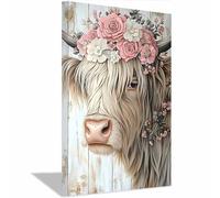 QUSAAOU Foto Con Lienzo Vaca linda con corona de flores rosas LáMinas Decorativas Grandes Para Pared Dormitorio,Arte De Pared De Animales Para Comedor, Pasillo Y BañO（Rosa-20x30cm1 Enmarcado