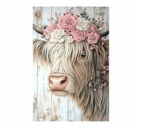 QUSAAOU Foto Con Lienzo Vaca linda con corona de flores rosas LáMinas Decorativas Grandes Para Pared Dormitorio,Arte De Pared De Animales Para Comedor, Pasillo Y BañO（Rosa-80x120cm1 Sin marco