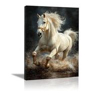 QUSAAOU Grandes Decorativas Pared Caballo blanco galopando entre aguas agitadas Lienzo Decorativo Para Pared Con TemáTica Animal, Adecuado Para Restaurantes, Pasillos, BañOs Oficinas -30x45cmEnmarcado