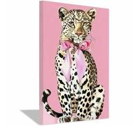 QUSAAOU Grandes Decorativas Pared Leopardo lindo con lazo rosa Lienzo Decorativo Para Pared Con TemáTica Animal, Adecuado Para Restaurantes, Pasillos, BañOs Y Oficinas（Rosa claro-60x90cm1 Enmarcado
