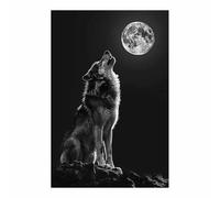 QUSAAOU Grandes Decorativas Pared Lobo aullando a la luna Lienzo Decorativo Para Pared Con TemáTica Animal, Adecuado Para Restaurantes, Pasillos, BañOs Y Oficinas（Negro-30x45cm1 Sin marco