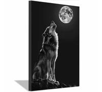 QUSAAOU Grandes Decorativas Pared Lobo aullando a la luna Lienzo Decorativo Para Pared Con TemáTica Animal, Adecuado Para Restaurantes, Pasillos, BañOs Y Oficinas（Negro-40x60cm1 Enmarcado