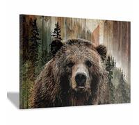QUSAAOU Grandes Decorativas Pared Oso marrón sobre madera rústica Lienzo Decorativo Para Pared Con TemáTica Animal, Adecuado Para Restaurantes, Pasillos, BañOs Y Oficinas（Marrón-70x100cm1 Enmarcado