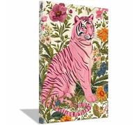 QUSAAOU Grandes Decorativas Pared Tigre rosa en jungla floral botánica Lienzo Decorativo Para Pared Con TemáTica Animal, Adecuado Para Restaurantes, Pasillos, BañOs Y Oficinas（Rosa-60x90cm1 Enmarcado