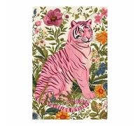 QUSAAOU Grandes Decorativas Pared Tigre rosa en jungla floral botánica Lienzo Decorativo Para Pared Con TemáTica Animal, Adecuado Para Restaurantes, Pasillos, BañOs Y Oficinas（Rosa-40x60cm1 Sin marco