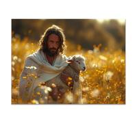 QUSAAOU Lienzo de Jesús Christ berce agneau champ fleurs sauvages decoración de pared de Jesús cristiano,impresión minimalista y póster para sala de estar,dormitorio（Gingembre-70x100cm Sin marco