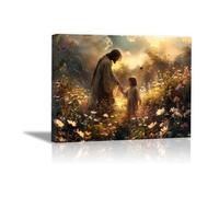 QUSAAOU Lienzo de Jesús Christ saisit petite main champ fleurs sauvages decoración de pared de Jesús cristiano,impresión minimalista y póster para sala de estar,dormitorio（Rose Pâle-60x90cm Enmarcado