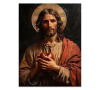 QUSAAOU Lienzo decorativo Retrato Sagrado Corazón Jesús decoración de pared, imágenes abstractas,modernas,religiosas, para sala de estar,dormitorio,iglesia,（marrón-80x120cm Sin marco