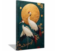 QUSAAOU Lienzo Minimalista Para Pared Dos grullas luna dorada fondo Animal Wall Art Comedor Pasillo BañO Modern Picture Bedroom, Bathroom Cafe（Blanco-30x45cm1 Enmarcado