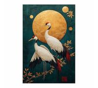 QUSAAOU Lienzo Minimalista Para Pared Dos grullas luna dorada fondo Animal Wall Art Comedor Pasillo BañO Modern Picture Bedroom, Bathroom Cafe（Blanco-70x100cm1 Sin marco