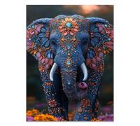 QUSAAOU Lienzo Minimalista Para Pared Elefante azul perlado adornado con gemas y pétalos Animal Wall Art Comedor Pasillo BañO Modern Picture Bedroom, Bathroom Cafe（Azul-40x60cm1 Sin marco