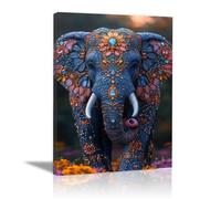 QUSAAOU Lienzo Minimalista Para Pared Elefante azul perlado adornado con gemas y pétalos Animal Wall Art Comedor Pasillo BañO Modern Picture Bedroom, Bathroom Cafe（Azul-70x100cm1 Sin marco