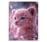QUSAAOU Lienzo Minimalista Para Pared Gatito rosa con perlas y diamantes bajo luz suave Animal Wall Art Comedor Pasillo BañO Modern Picture Bedroom, Bathroom Cafe（Rosa-40x60cm1 Sin marco