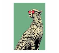 QUSAAOU Lienzo Minimalista Para Pared Guepardo elegante con gafas rojas Animal Wall Art Comedor Pasillo BañO Modern Picture Bedroom, Bathroom Cafe（Verde-80x120cm1 Sin marco
