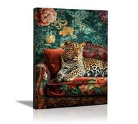QUSAAOU Lienzo Minimalista Para Pared Leopardo en mueble floral decorado con peonías Animal Wall Art Comedor Pasillo BañO Modern Picture Bedroom, Bathroom Cafe（Verde-60x90cm1 Enmarcado