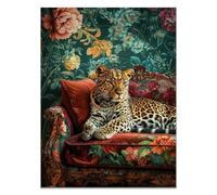QUSAAOU Lienzo Minimalista Para Pared Leopardo en mueble floral decorado con peonías Animal Wall Art Comedor Pasillo BañO Modern Picture Bedroom, Bathroom Cafe（Verde-40x60cm1 Sin marco