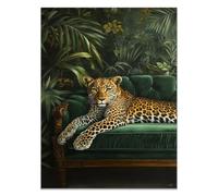 QUSAAOU Lienzo Minimalista Para Pared Leopardo en terciopelo verde y vegetación tropical Animal Wall Art Comedor Pasillo BañO Modern Picture Bedroom, Bathroom Cafe（Verde-40x60cm1 Sin marco
