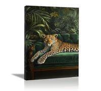 QUSAAOU Lienzo Minimalista Para Pared Leopardo en terciopelo verde y vegetación tropical Animal Wall Art Comedor Pasillo BañO Modern Picture Bedroom, Bathroom Cafe（Verde-20x30cm1 Enmarcado