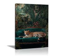 QUSAAOU Lienzo Minimalista Para Pared Leopardo sofá esmeralda dentro entorno selvático Animal Wall Art Comedor Pasillo BañO Modern Picture Bedroom, Bathroom Cafe（Verde-30x45cm1 Enmarcado