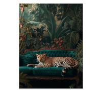 QUSAAOU Lienzo Minimalista Para Pared Leopardo sofá esmeralda dentro entorno selvático Animal Wall Art Comedor Pasillo BañO Modern Picture Bedroom, Bathroom Cafe（Verde-60x90cm1 Sin marco