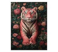 QUSAAOU Lienzo Minimalista Para Pared Tigre rosa habitando jardín exuberante Animal Wall Art Comedor Pasillo BañO Modern Picture Bedroom, Bathroom Cafe（Rosa-40x60cm1 Sin marco