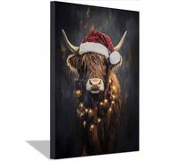 QUSAAOU Lienzo Minimalista Para Pared Vaca de las gorro Papá Noel Navidad Animal Wall Art Comedor Pasillo BañO Modern Picture Bedroom, Bathroom Cafe（Gris oscuro-70x100cm1 Enmarcado